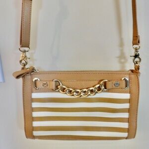 Great Emma FOX leather Crossbody Bag, Beige & cream Shoulder Bag EUC